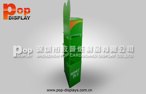 Three-Sided Cosmetic Display Stands / Green Shampoo Floor Display With Compartments